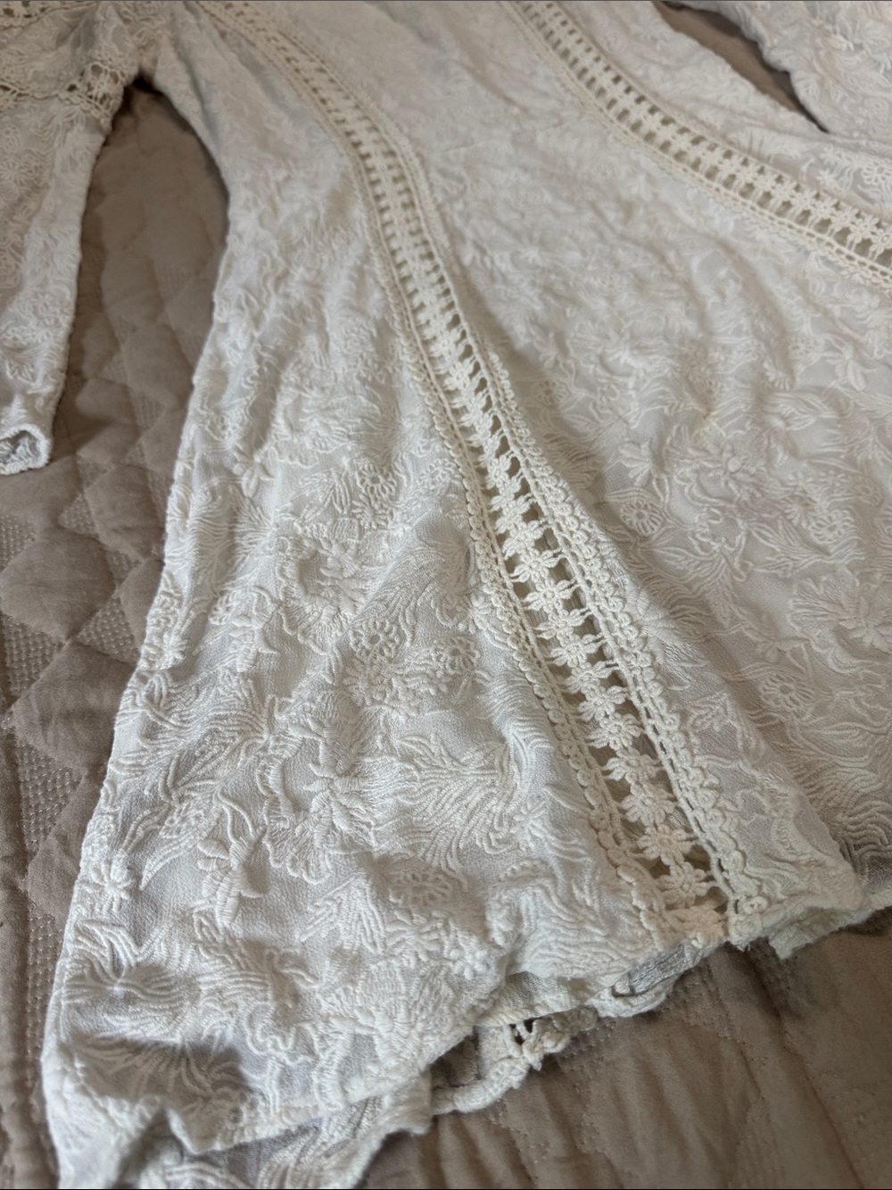 Alice + Olivia Embroidered Lace Cold-Shoulder Mini Dress in Cream - Picture 9 of 10